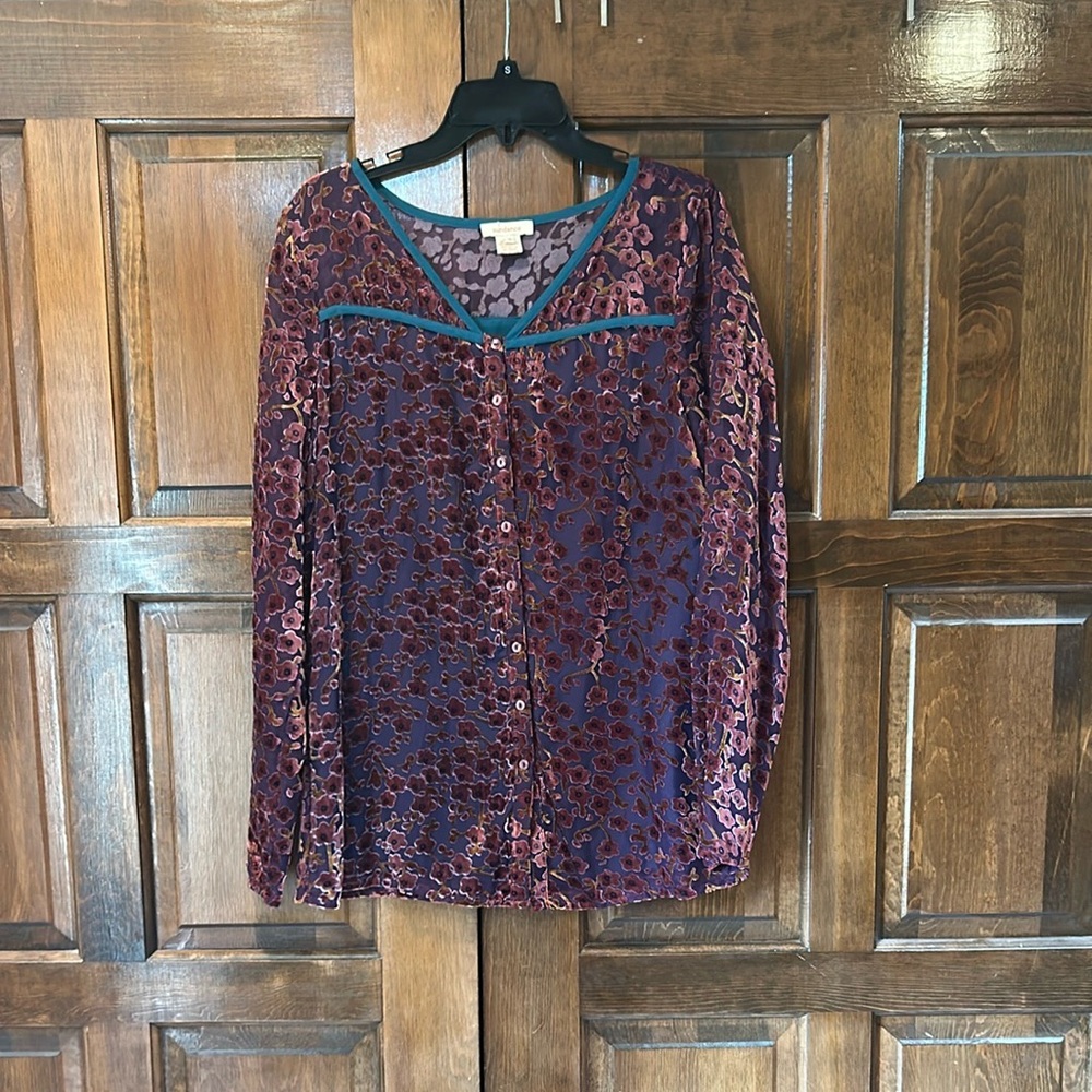 Sundance Gorgeous Purple and Red Sakura velvet burnout Blouse sz S